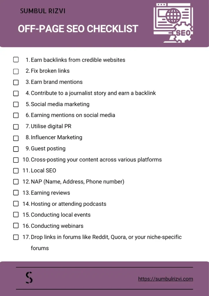 Off-Page SEO Checklist - Sumbul Rizvi